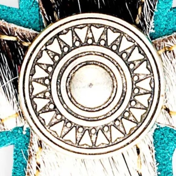 Myra Bag Leather & Hair-On Medallion Cross Hide Key Fob In Turquoise - New - Picture 5 of 7